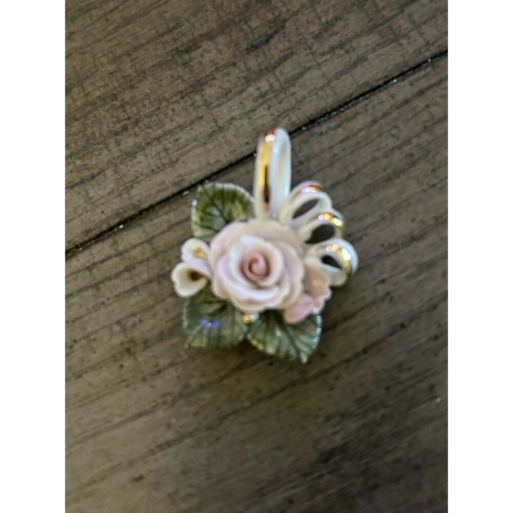 Vintage Carved Porcelain Flower Pendant With Gold Accents